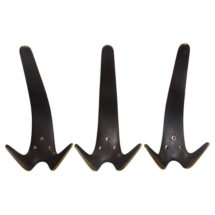 Carl Aubock Two Large Brass Double Wall Coat Hooks #4056, Austria, 1950s