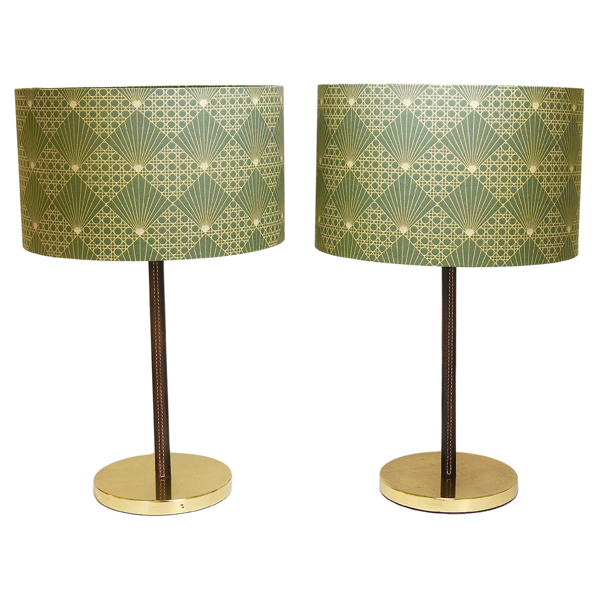 Paar J.T. Kalmar Tisch- oder Beistelllampen aus Messing und Leder, Mid-Century, Österreich, 1960er-Jahre