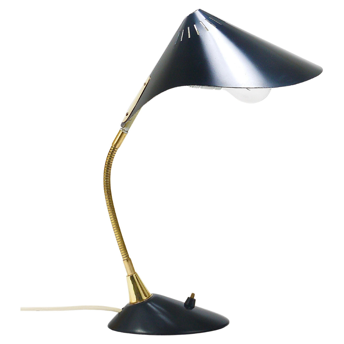 Lámpara de mesa o escritorio Cosack Cobra negra de latón, Mid-Century, años 50, estilo Stilnovo