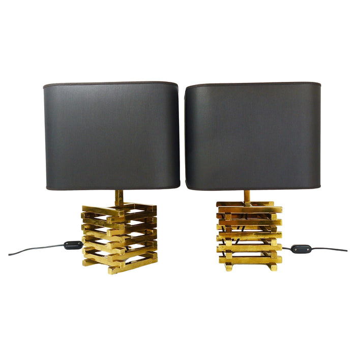 Pair Romeo Rega Midcentury Brass Table Lamps, Italy, 1970s