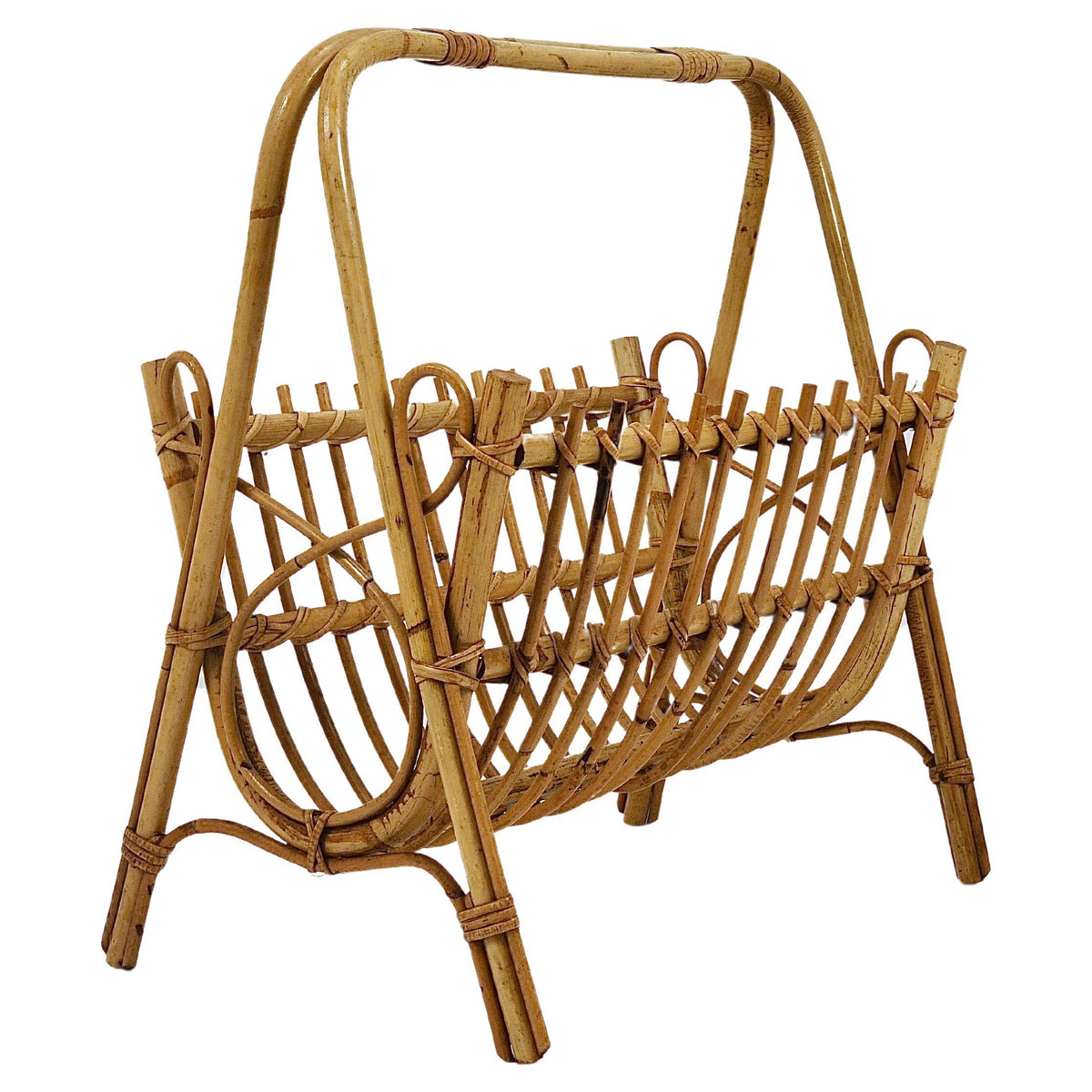 Franco Albini Style Rattan Bamboo Magazine Rack Newspaper Stand, Italy, 1950s