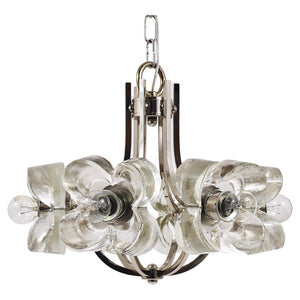 Lustre / suspension en verre cristal à fleurs dans le style Kalmar, par Sische, Allemagne, années 1970