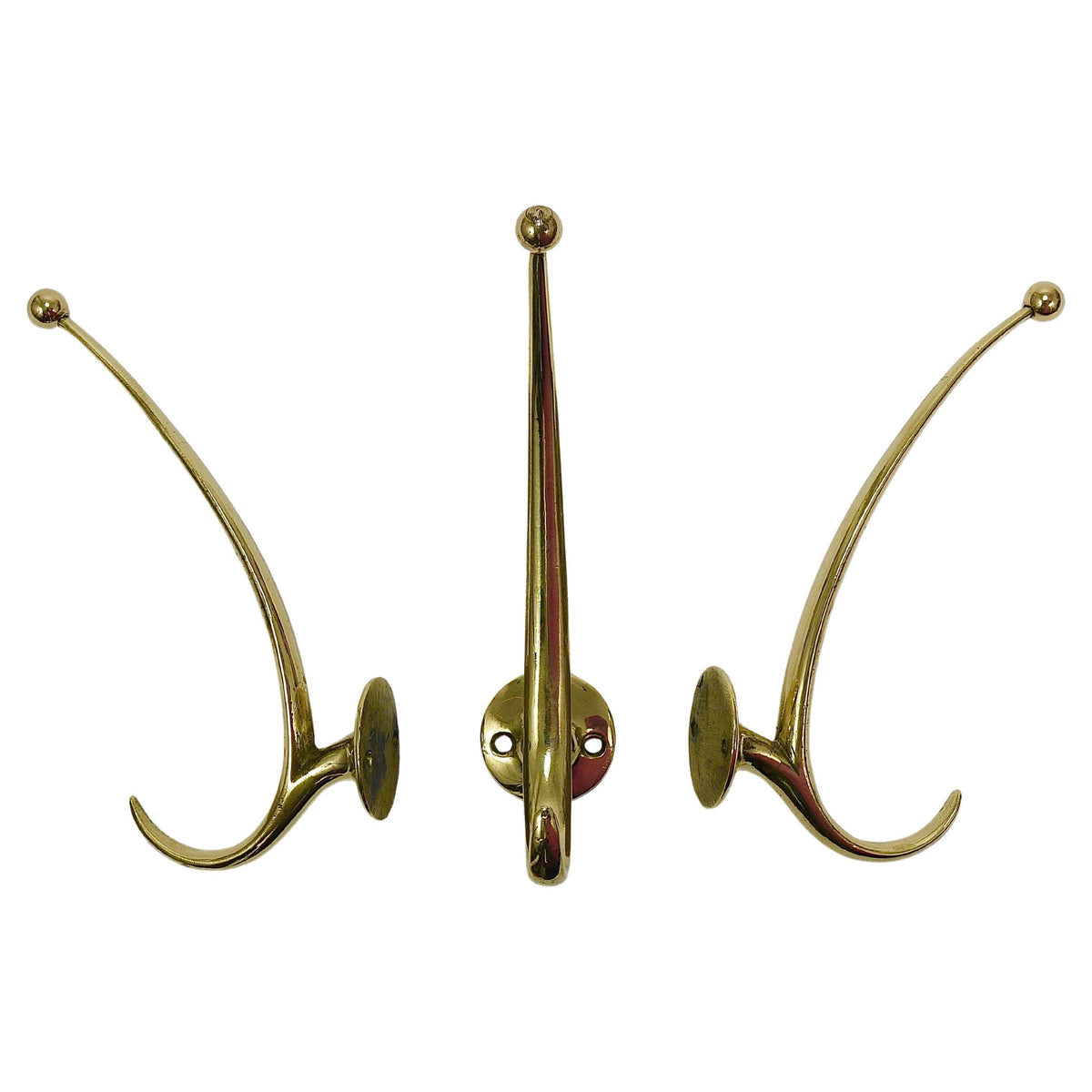 Dos ganchos de pared curvados de latón Franz Hagenauer Vienna Mid-Century, años 50