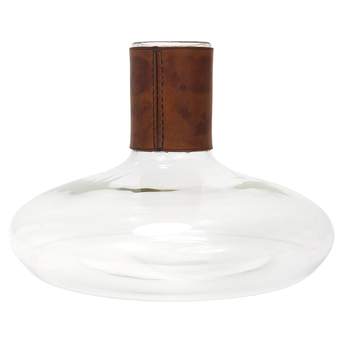 Carl Aubock II Vase Decanter with Brown Leather Top, Midcentury, Austria, 1950s