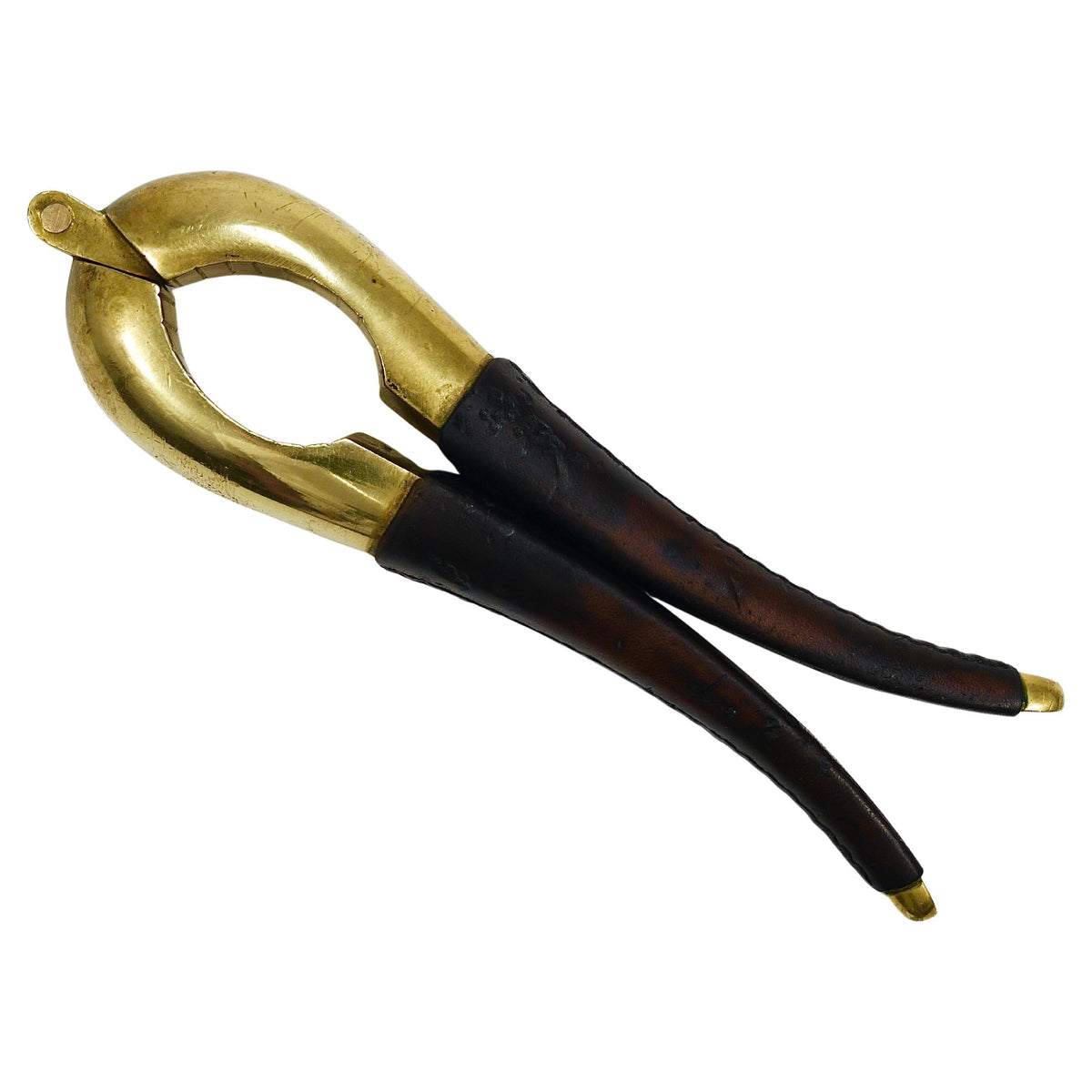 Carl Aubock Vienna Signed Vintage Brass & Leather Nutcracker, Austria, 1950s