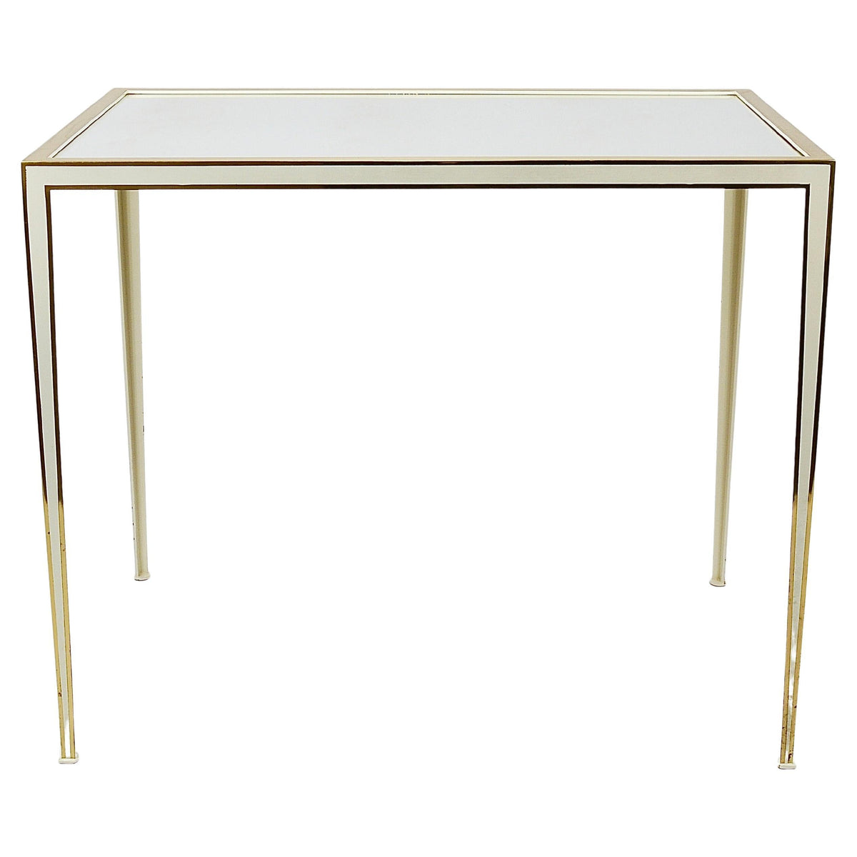 A Pair of Vereinigte Werkstätten Brass & White Mirror Tables, Germany, 1970s