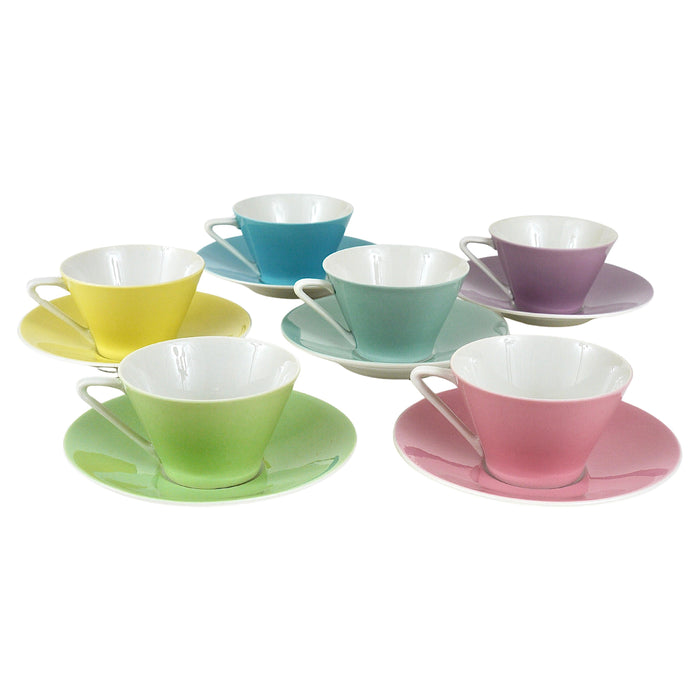 6 Midcentury Pastel Daisy Porcelain Espresso Coffee Cups, Lilien, Austria, 1950s