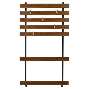Carl Aubock Wall Coat Rack with 5 Brass Hooks, Walnut, Iron, Austria, 1950s