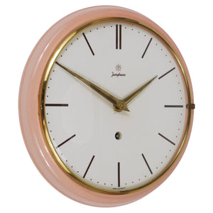 Grande orologio da parete Junghans rosa, nello stile di Max Bill, Mid-Century, Germania, anni 1950