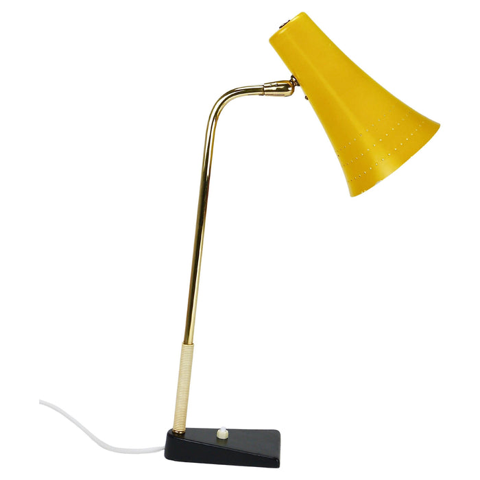 J.T. Kalmar Yellow Table Desk Side Lamp, Brass & Iron, Vienna, Austria, 1950s