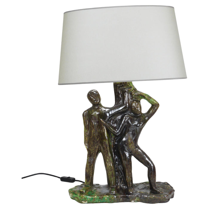 Sculptural Brutalist Art Table Lamp “Man and Woman by a Tree”, Italy, 1970s