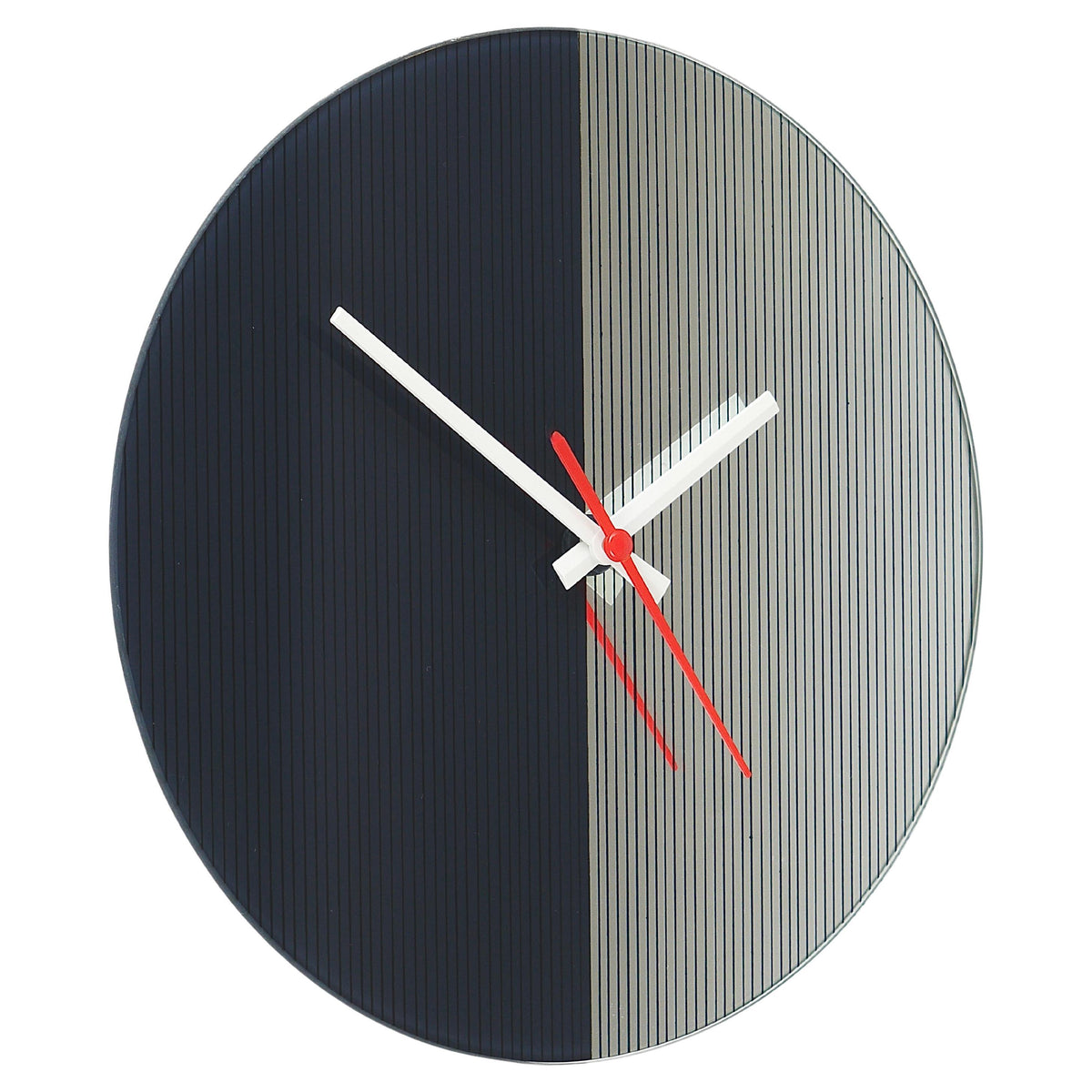 Horloge murale postmoderne rayée en verre miroir noir et blanc, années 1980, Angleterre