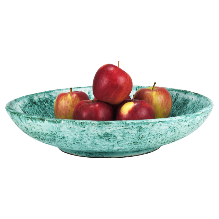 Eva Ruffoni Large Turquoise Ceramic Art Fruit Bowl, 15“ Diameter, Italy, 1980s
