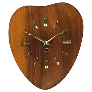 Horloge murale organique Mid-Century de style scandinave, teck & laiton, années 1950
