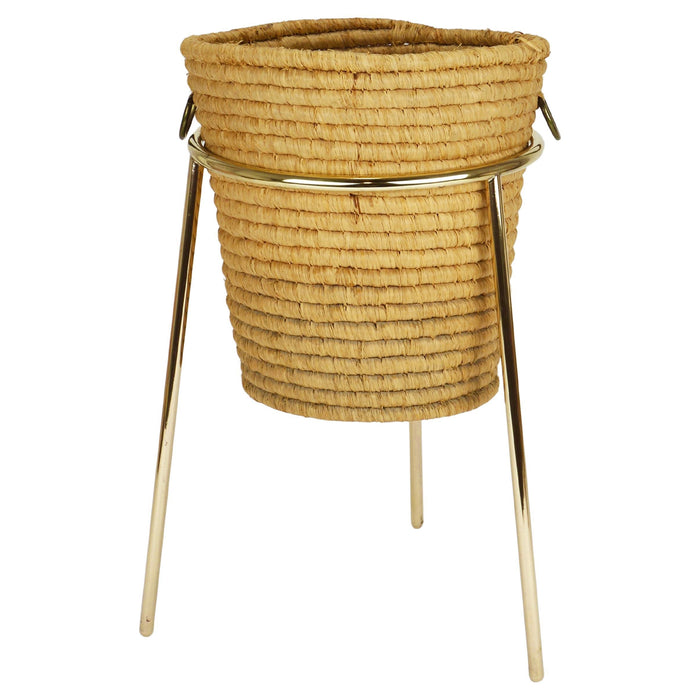 Carl Auböck II Raffia Brass Wastepaper Basket, Paper Bin, Umbrella Stand, 1950s