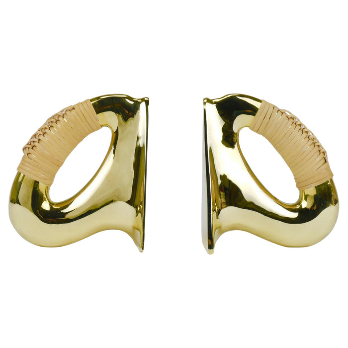 Pair Carl Auböck Flat Iron Brass & Cane Bookends #3530, Vienna, Austria