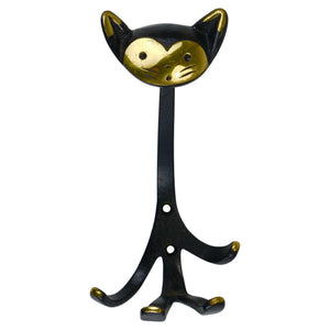 Walter Bosse Cat Zoo Brass Animal Wall Hook by Herta Baller, Austria, 1950s