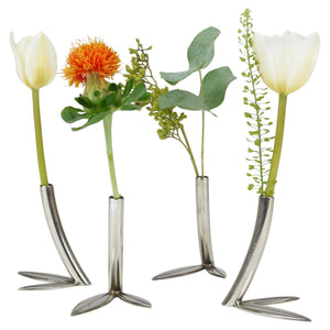 Werkstätte Hagenauer Up to 6 Soliflore Leaf Vases, Brass & Nickel, Vienna, 1960s