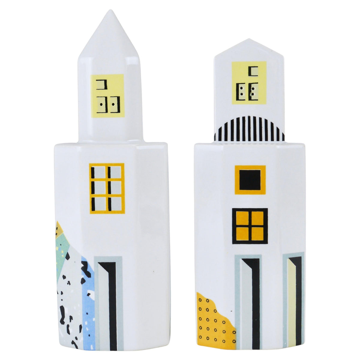 Saleros y pimenteros posmodernos Skyscraper de Heide Warlamis, Vienna Collection, 1990