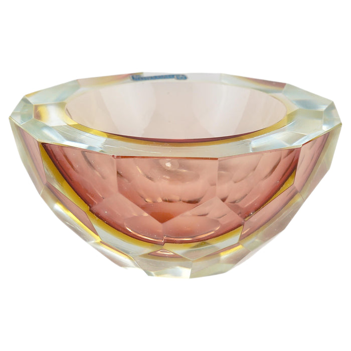 Mandruzzato Sommerso Faceted Caviar Murano Glass Diamond Bowl, Italy, 1960s