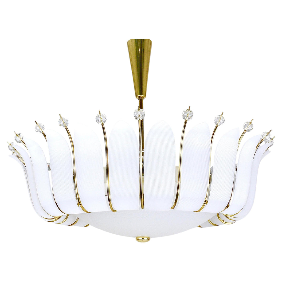 Grand lustre corbeille Rupert Nikoll 27 pouces en laiton à feuilles, Mid-Century, Autriche, 1950