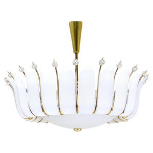 Grand lustre corbeille Rupert Nikoll 27 pouces en laiton à feuilles, Mid-Century, Autriche, 1950