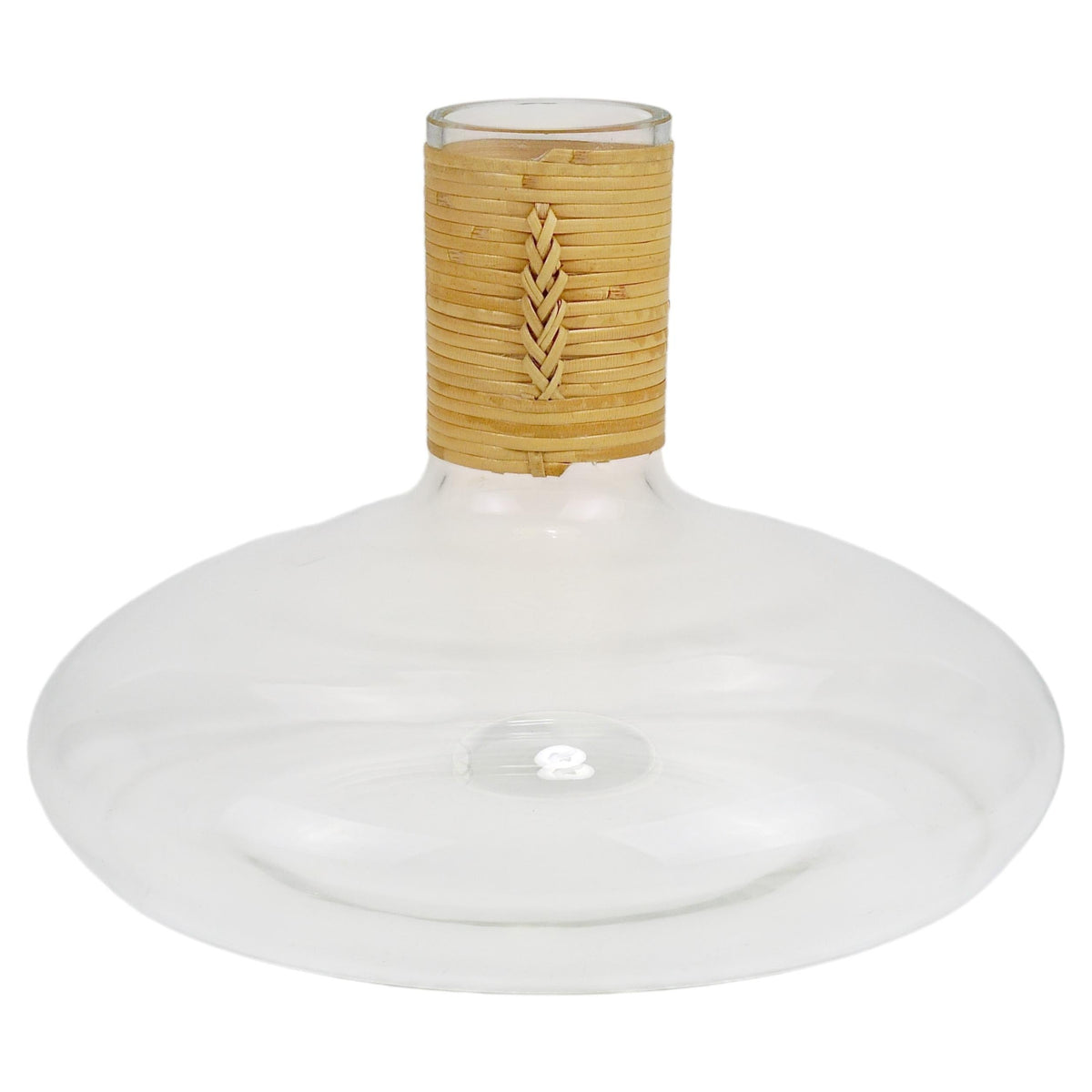 Vaso decanter «Tuberkulinkolben» Carl Aubock, top in vimini e rafia, Austria, anni 1950