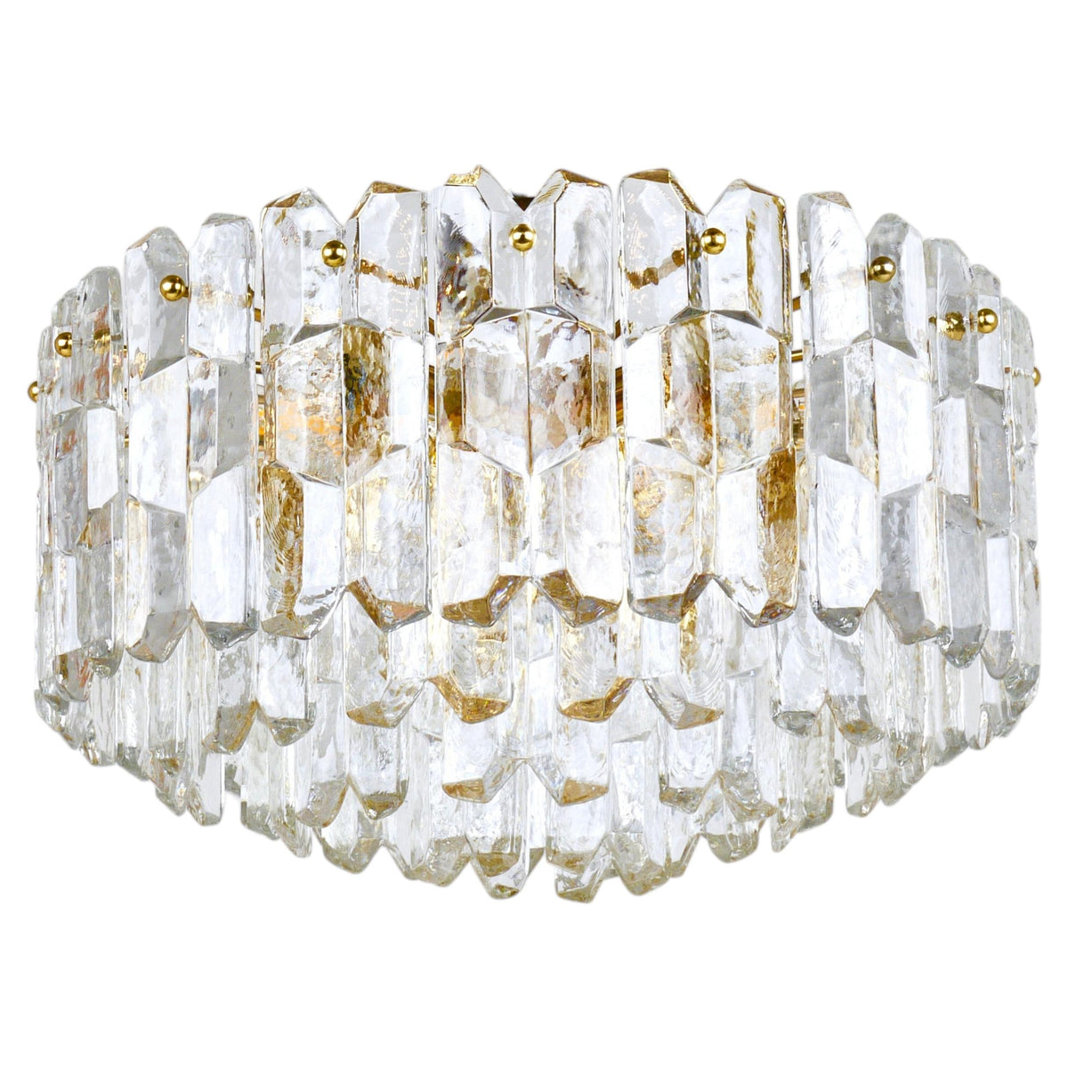 Immense lustre plafonnier J.T. Kalmar Palazzo en laiton doré et verre, années 1950