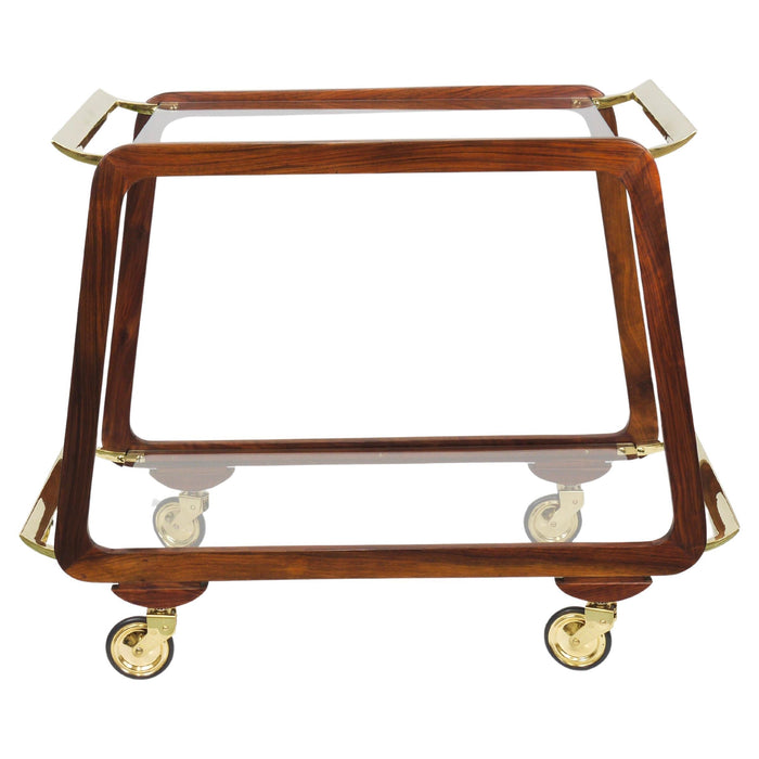Mid-Century Walnut Brass Bar Cart Serving Trolley, 1950s, Oswald Haerdtl attr.