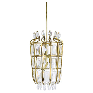 Bakalowits Vienna Brass & Crystal Chandelier Lantern Pendant Lamp, Austria, 1950