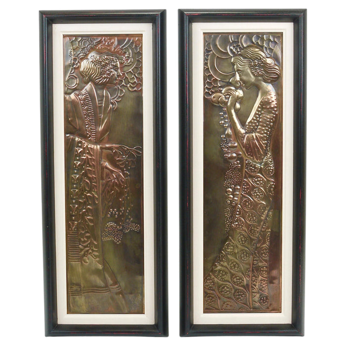 Georg Klimt Vienna Secession Pair „Demeter“ Art Nouveau Relief Panels, 1900s