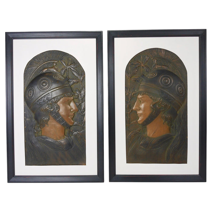 Vienna Secession Pair "Spartans“ Georg Klimt attr. Art Nouveau Relief Panels