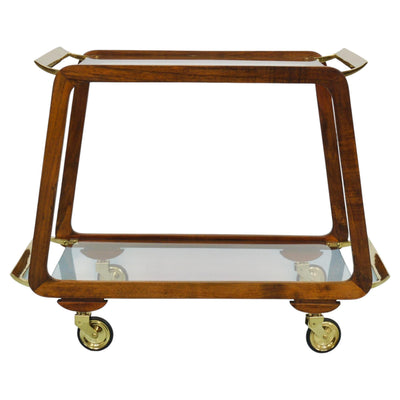Mid-Century Walnut Brass Bar Cart Serving Trolley, 1950s, Oswald Haerdtl attr.