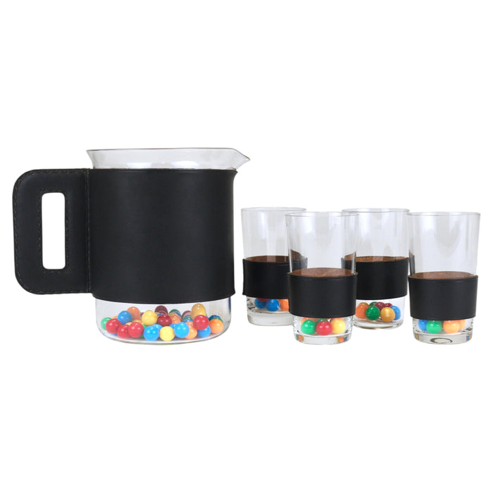 Carl Auböck Martini Set Black Leather Pitcher & Glasses, Austria, 1950s