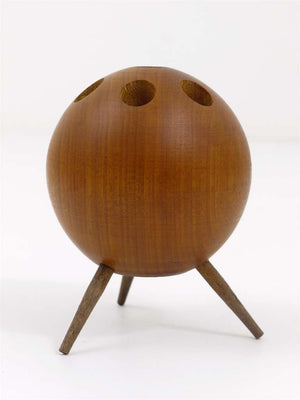 Carl Aubock Ball Tripod Candlestick Walnut Candle Holder, Austria 1950s
