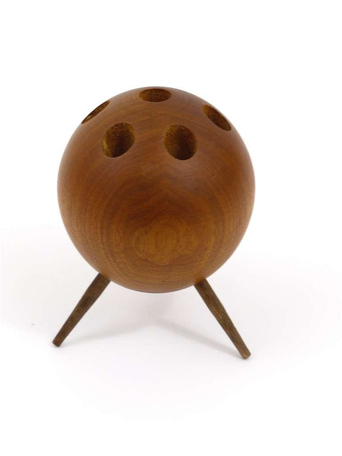 Carl Aubock Ball Tripod Candlestick Walnut Candle Holder, Austria 1950s