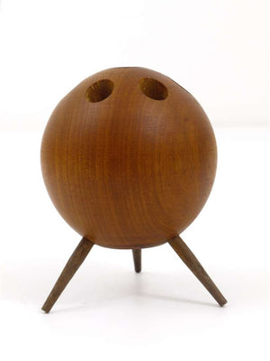 Carl Aubock Ball Tripod Candlestick Walnut Candle Holder, Austria 1950s
